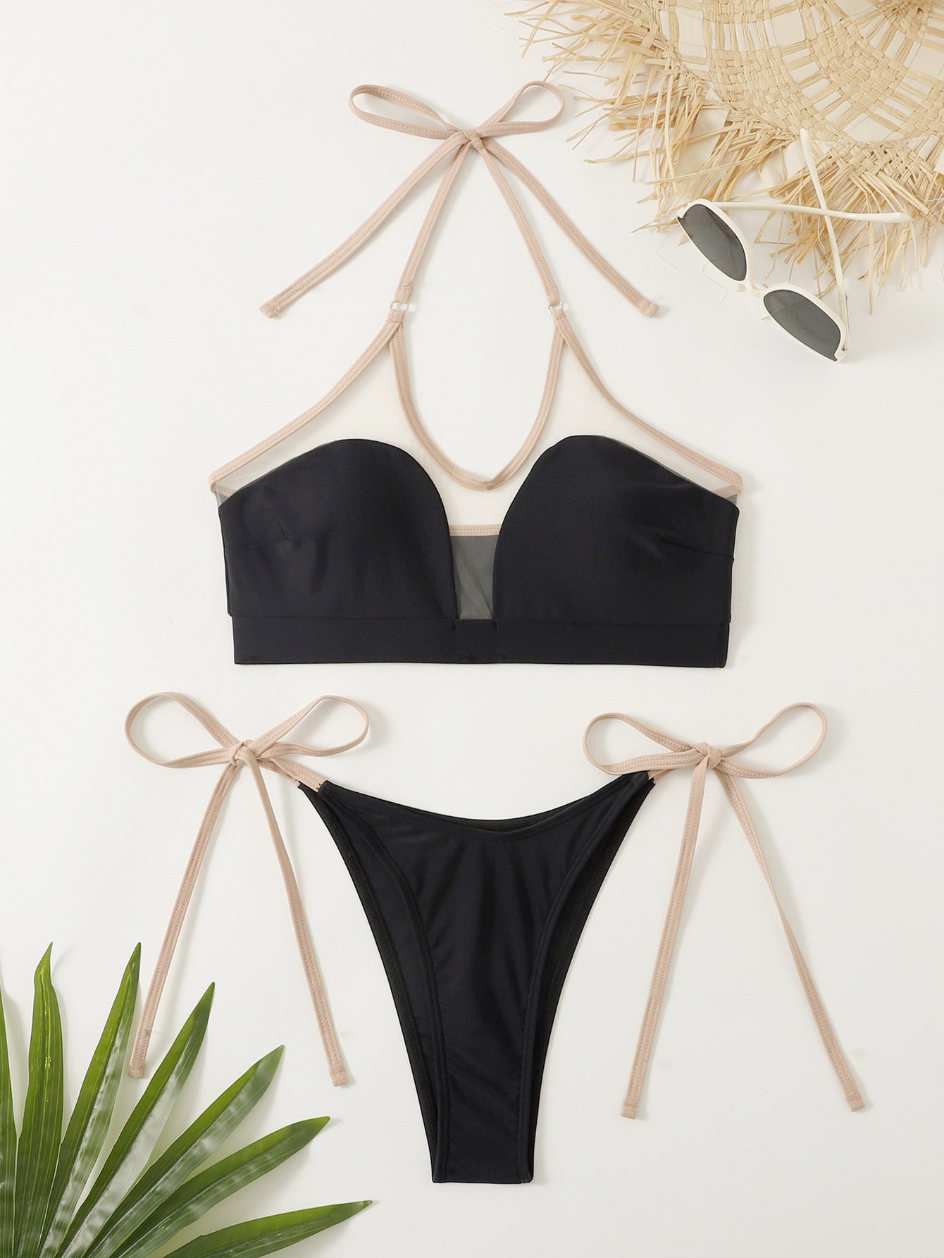 Women Mesh Stitching Lace up Split Swimsuit Bikini Tie Bella Mia